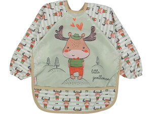 BCH083 Bebek Geyik Desenli Cepli Uzun Kollu Giydirmeli Mama Önlüğü