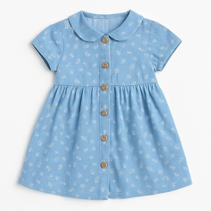  9240 Kız Bebek Önü Düğmeli Elbise Bolera 2'li Takım