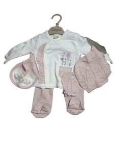 1021 Kız Bebek Kalpli 5'li hastane Çıkışı ve Zıbın Set