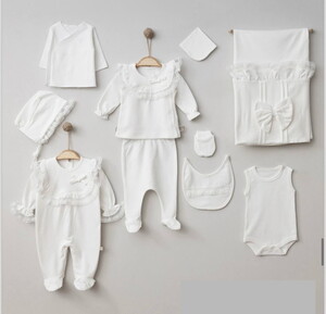 6020P Kız Bebek Jakarlı Dantelli Kutulu 10'lu Hastane Çıkış Seti