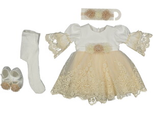 4028P Kız Bebek Mimoza Dantelli Elbise ve Mevlütlük Takım