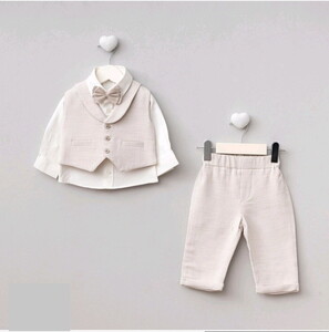 2115 Erkek Bebek Müslin Kumaş Papyonlu Takım ve Mevlütlük Takım