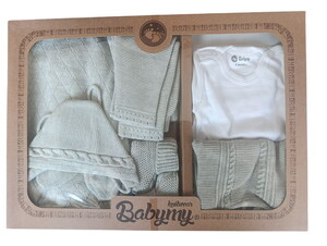 4073 Erkek Bebek Triko 7'li Kutulu Naturel Hastane Çıkış Seti
