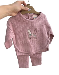 15579 Kız Bebek Tavşan Nakışlı 2'li Takım