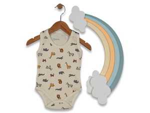 2218 Bebek Hayvanlar Alemi Desenli Çıtçıtlı Askılı Body