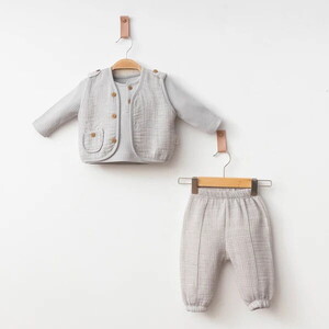 3014 Bebek Cozy Jakar Yelekii 3'lü Takım