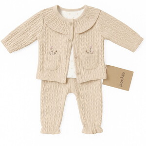 3021 Kız Bebek Çıtır Çiçek Hırkalı 3'lü Takım