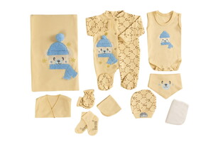  CC1639 Bebek Atkılı Lüx Organic 10'lu Kutulu Hastane Çıkış Zıbın Set