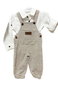 2749 Erkek Bebek Gömlekli Keten Salopet Takım