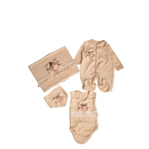  CC1635 Bebek Fiyonklu Lüx Organic 10'lu Kutulu Hastane Çıkış Zıbın Set