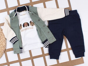  10066 Erkek Bebek B Nakışlı 3'lü Eşofman Takımı