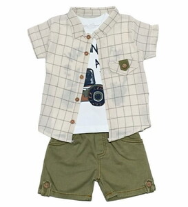 4955 Erkek Bebek Şortlu Gömlekli 3'lü Takım