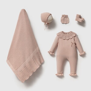 8385N Kız Bebek Triko Pearly 5'li Kutulu Naturel Hastane Çıkış Seti