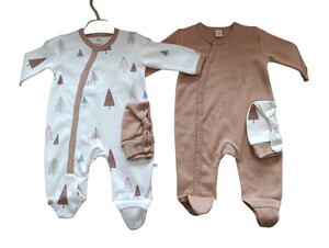 4904MS Bebek Çam Baskılı Şapkalı 2'li Tulum