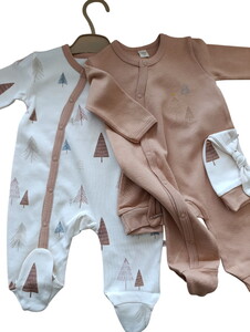  4904MS Bebek Çam Baskılı Şapkalı 2'li Tulum