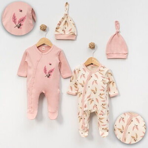 4934MS Bebek Yaprak Palamut Şapkalı 2'li Tulum