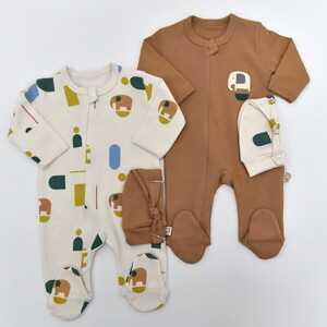 4776MS Bebek Fil Baskılı Şapkalı 2'li Tulum