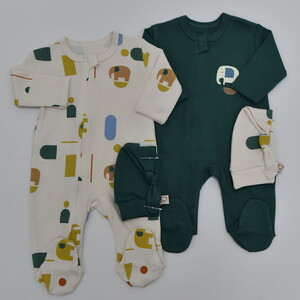  4776MS Bebek Fil Baskılı Şapkalı 2'li Tulum