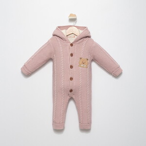 4118 Unisex Bebek Triko Düğmeli Kapüşonlu Tulum