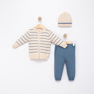 4149 Bebek Çizgili Triko Fermuarlı 3'üi Takım