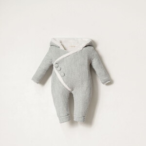 8372N Bebek Triko Linksli Düğmeli Kapüşonlu Naturel Yün Tulum