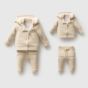 8349N Erkek Bebek Triko Fermuarlı Hırkalı 2'li Naturel Yün Takım