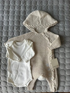 8175N Bebek Selanik Örgülü Kapüşonlu Triko Naturel Yün Tulum