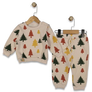 244265 Unisex Bebek Ahlat Ağaç Desenli Şardonlu 2'li Takım