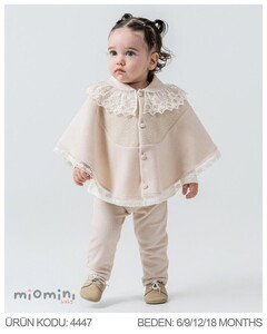  4447MN Kız Bebek Dantelli Pelerinli 3'lü Takım