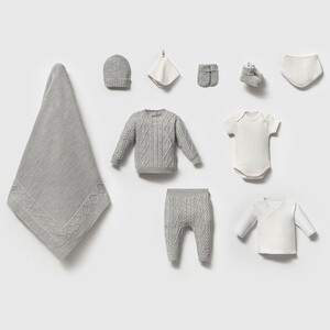 8369N Unisex Bebek Baklava Desenli Triko10'lu Kutulu Naturel Hastane Çıkış Seti