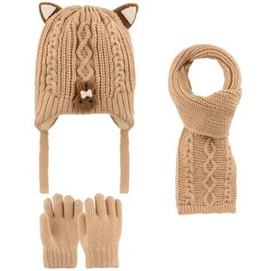 2516001 Kız Çocuk 1-4 Yaş Atkı-Bere-Eldiven 3'lü Set