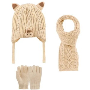  2516001 Kız Çocuk 1-4 Yaş Atkı-Bere-Eldiven 3'lü Set