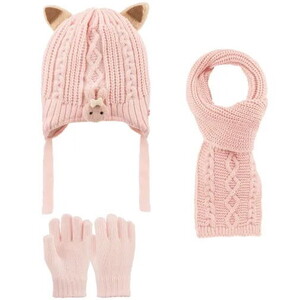  2516001 Kız Çocuk 1-4 Yaş Atkı-Bere-Eldiven 3'lü Set