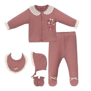 243334 Kız Bebek Buket Çiçek Nakışlı 5'li Hastane Çıkış Zıbın Seti