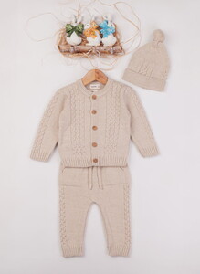 3007 Bebek Natural 3'lü Triko Hırkalı Takım