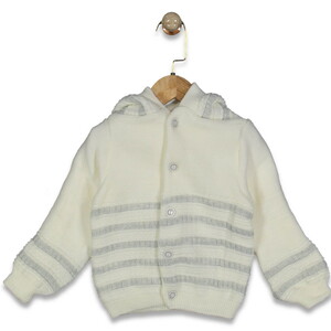 158 Unisex Kapüşonlu Çizgili Triko Hırka