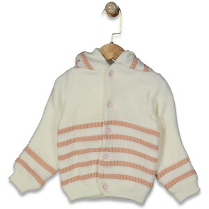  158 Unisex Kapüşonlu Çizgili Triko Hırka