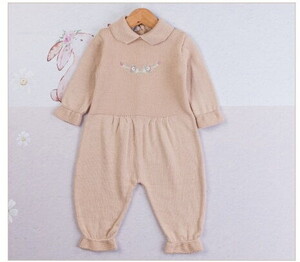 2835 Kız Bebek Natural Çiçek Nakışlı Organik Triko Tulum