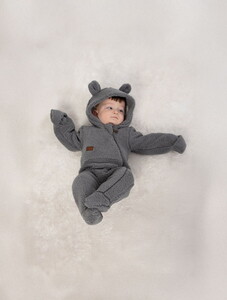 3009 Unisex Bebek Natural Welsoft Şapkalı Patikli Tulum