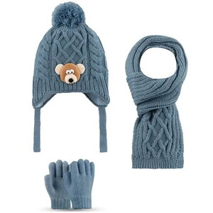  2516004 Erkek Cocuk 1-4 Yaş Atkı-Bere-Eldiven 3'lü Set