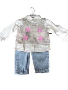 618 Misselite Kız Bebek Triko Pantolonlu 3'lü Takım