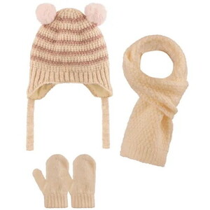 2515001 Kız Bebek 0-18 Ay Atkı-Bere-Eldiven 3'lü Set
