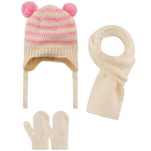  2515001 Kız Bebek 0-18 Ay Atkı-Bere-Eldiven 3'lü Set