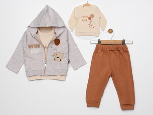 644P Bebek Balonlu Fil Hırkalı 3'lü Takım