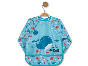 202505 Bebek Balina Desenli Cepli Uzun Kollu Giydirmeli Mama Önlüğü