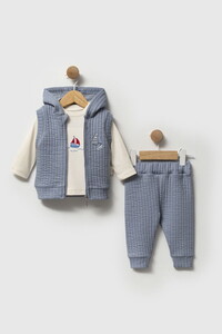 2520 Erkek Bebek Yelken Desenli Yelekli 3'lü Takım