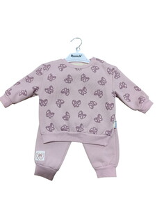 18803 Kız Bebek Fiyonk Basklı Şardonlu Üç İplik 2'li Takım