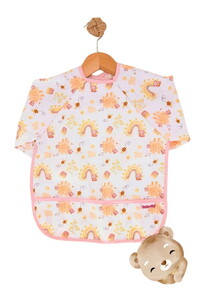 2024103 Bebek Karışık Desen Arılı Cepli Uzun Kollu Giydirmeli Mama Önlüğü